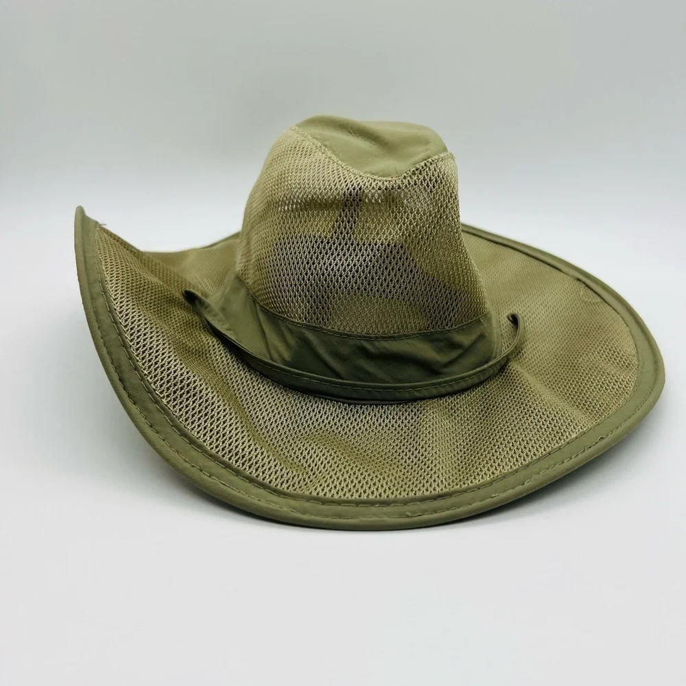 DORFMAN PACIFIC CO UNISEX TAN POLYESTER/MESH HANDMADE HAT SIZE MEDIUM